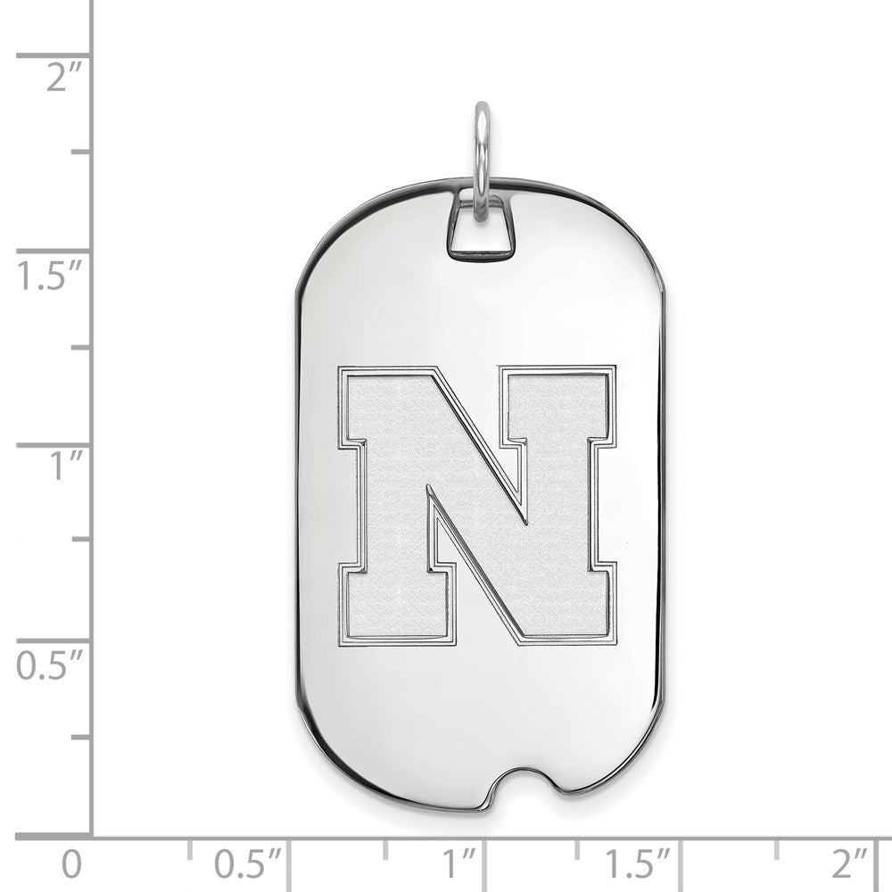 14K White Gold Logoart University Of Nebraska Letter N Large Dog Tag Pendant