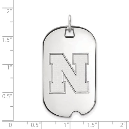 14K White Gold Logoart University Of Nebraska Letter N Large Dog Tag Pendant