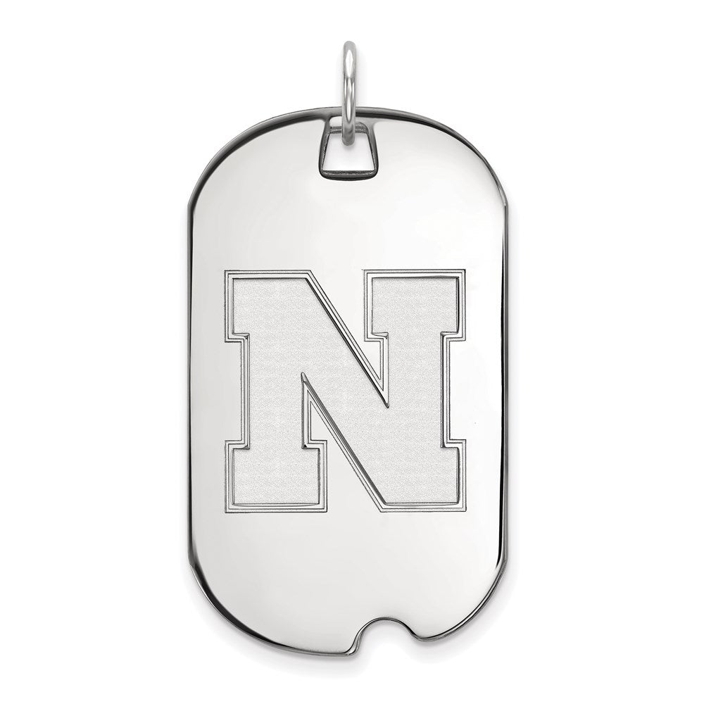 Sterling Silver Rhodium Plated Logoart University Of Nebraska Letter N Large Dog Tag Pendant