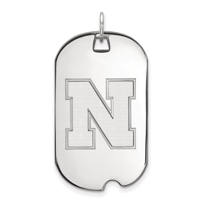 Sterling Silver Rhodium Plated Logoart University Of Nebraska Letter N Large Dog Tag Pendant