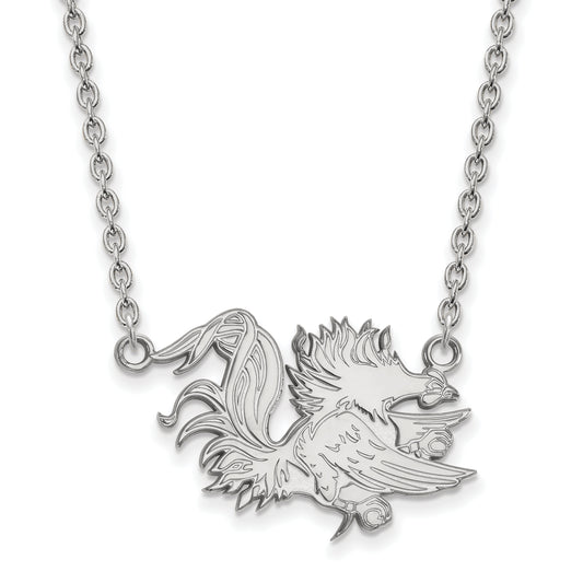 Sterling Silver Rhodium Plated Logoart University Of South Carolina Gamecock Large Pendant 18 Inch Necklace