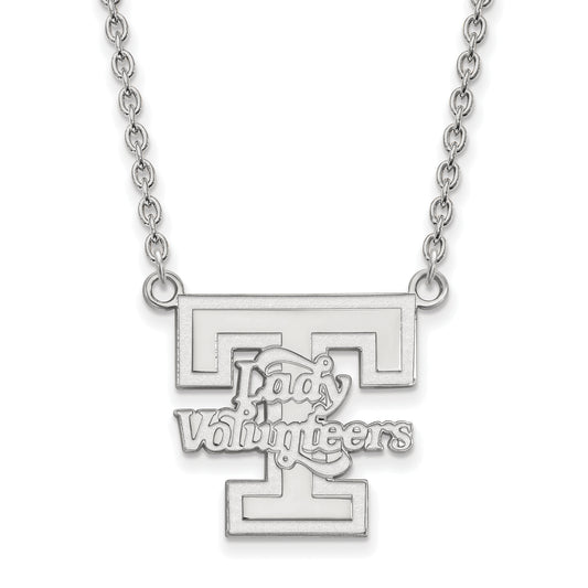 Sterling Silver Rhodium Plated Logoart University Of Tennessee Lady Volunteers Large Pendant 18 Inch Necklace