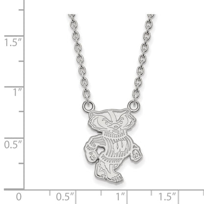 14K White Gold Logoart University Of Wisconsin Badger Large Pendant 18 Inch Necklace