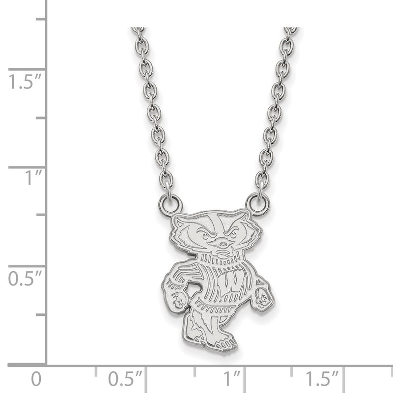 14K White Gold Logoart University Of Wisconsin Badger Large Pendant 18 Inch Necklace