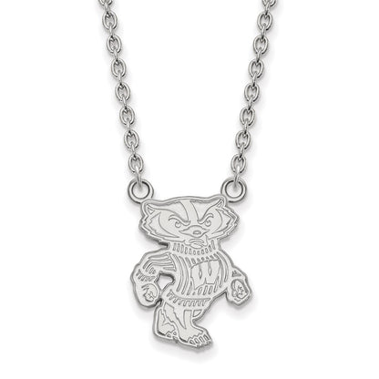 14K White Gold Logoart University Of Wisconsin Badger Large Pendant 18 Inch Necklace
