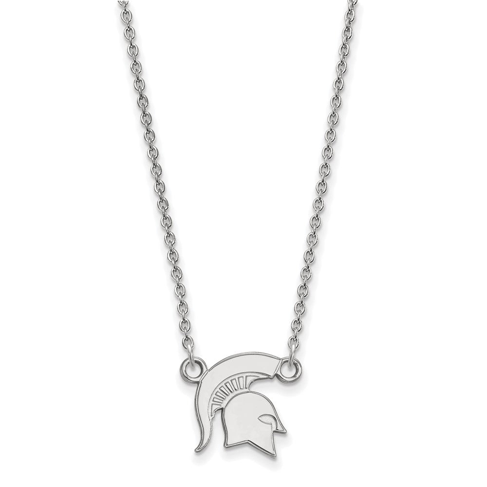 Sterling Silver Rhodium Plated Logoart Michigan State University Spartan Small Pendant 18 Inch Necklace