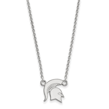 Sterling Silver Rhodium Plated Logoart Michigan State University Spartan Small Pendant 18 Inch Necklace