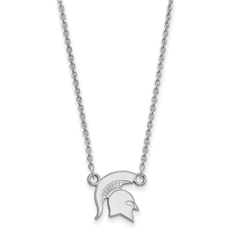 Sterling Silver Rhodium Plated Logoart Michigan State University Spartan Small Pendant 18 Inch Necklace