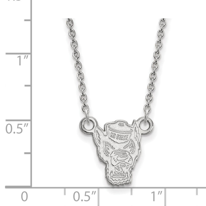Sterling Silver Rhodium Plated Logoart North Carolina State University Wolf Small Pendant 18 Inch Necklace