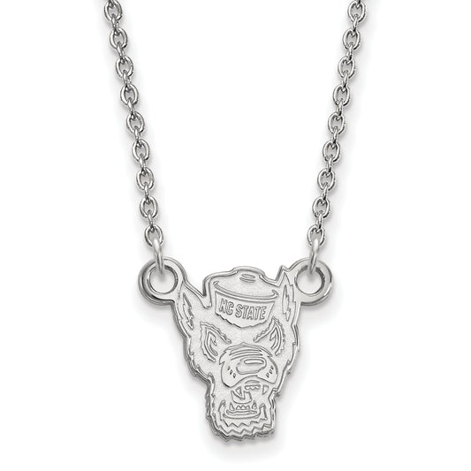 10K White Gold Logoart North Carolina State University Wolf Small Pendant 18 Inch Necklace