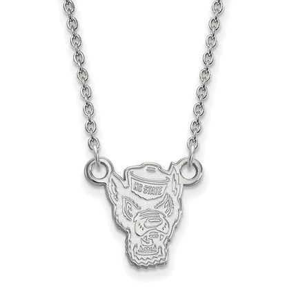 10K White Gold Logoart North Carolina State University Wolf Small Pendant 18 Inch Necklace