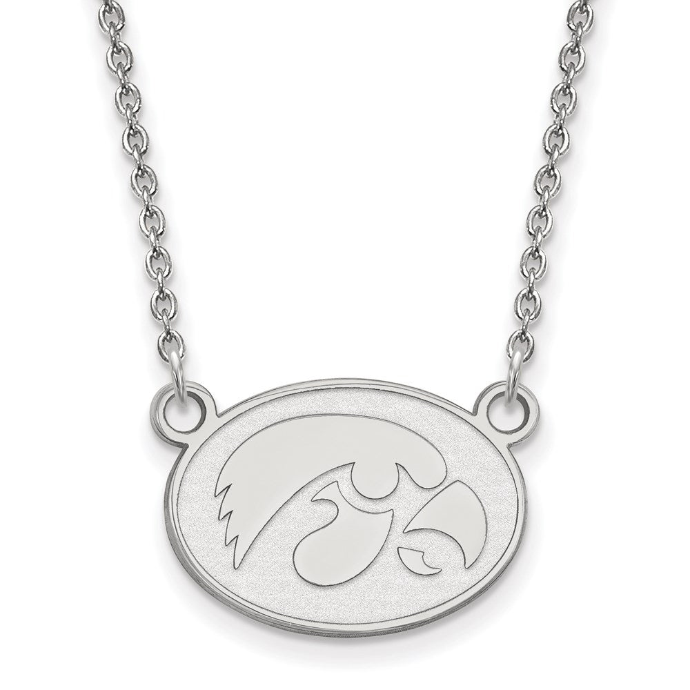 14K White Gold Logoart University Of Iowa Hawk Small Oval Pendant 18 Inch Necklace