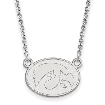 14K White Gold Logoart University Of Iowa Hawk Small Oval Pendant 18 Inch Necklace
