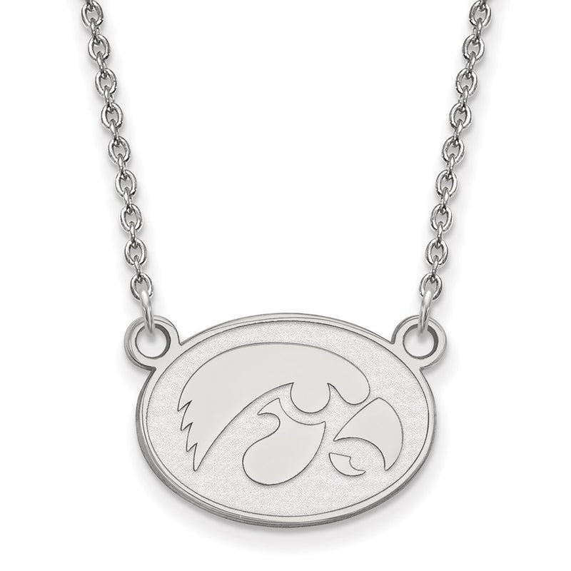 Sterling Silver Rhodium Plated Logoart University Of Iowa Hawk Small Oval Pendant 18 Inch Necklace