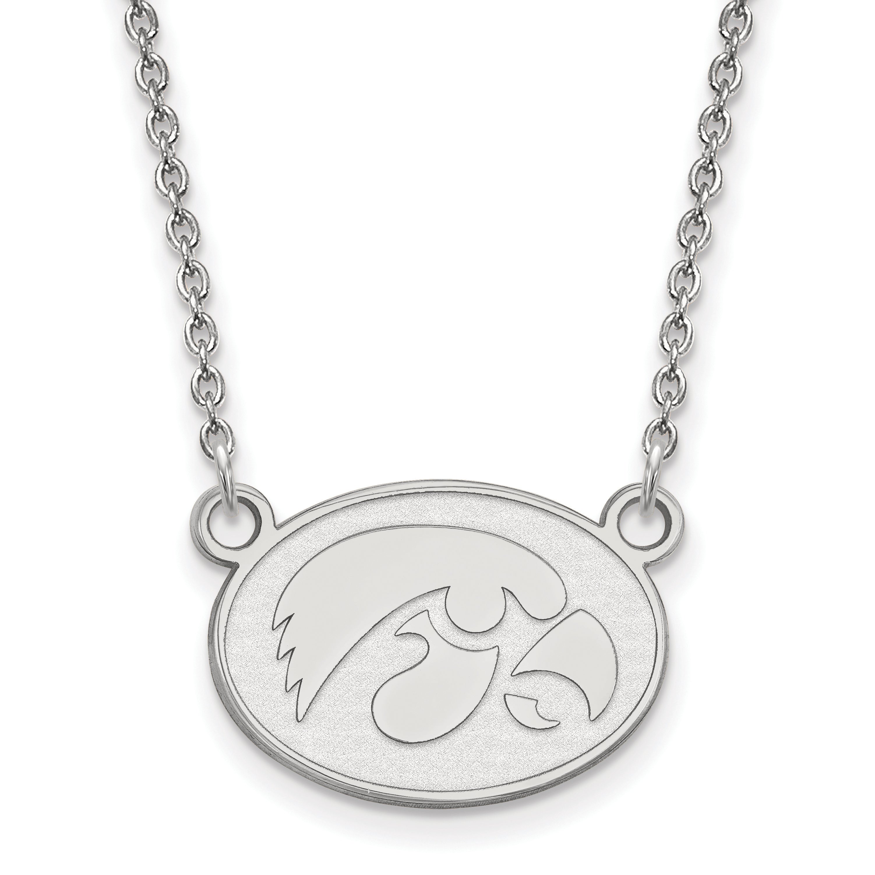 10K White Gold Logoart University Of Iowa Hawk Small Oval Pendant 18 Inch Necklace