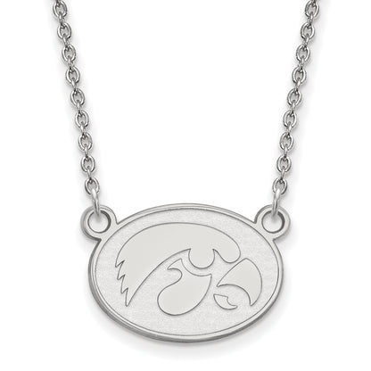 10K White Gold Logoart University Of Iowa Hawk Small Oval Pendant 18 Inch Necklace