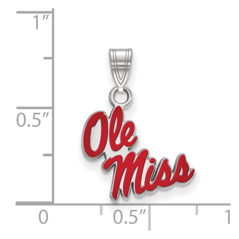 Sterling Silver Rhodium Plated Logoart University Of Mississippi Ole Miss Small Enameled Pendant