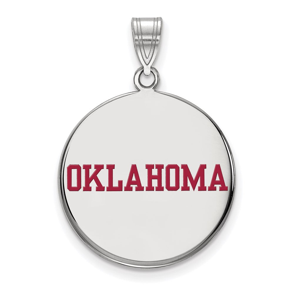 Sterling Silver Rhodium Plated Logoart University Of Oklahoma Large Enameled Disc Pendant