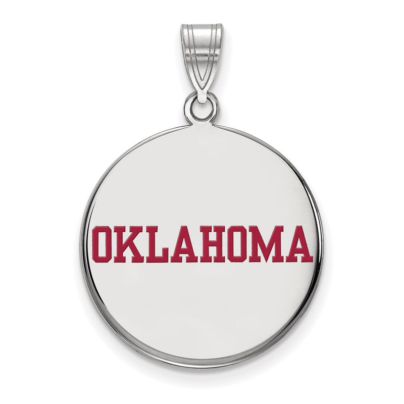 Sterling Silver Rhodium Plated Logoart University Of Oklahoma Large Enameled Disc Pendant