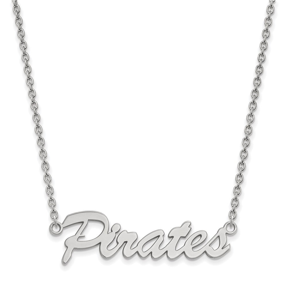 Sterling Silver Rhodium Plated Logoart East Carolina University Pirates Script Medium Pendant 18 Inch Necklace
