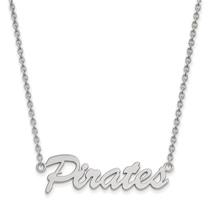 Sterling Silver Rhodium Plated Logoart East Carolina University Pirates Script Medium Pendant 18 Inch Necklace