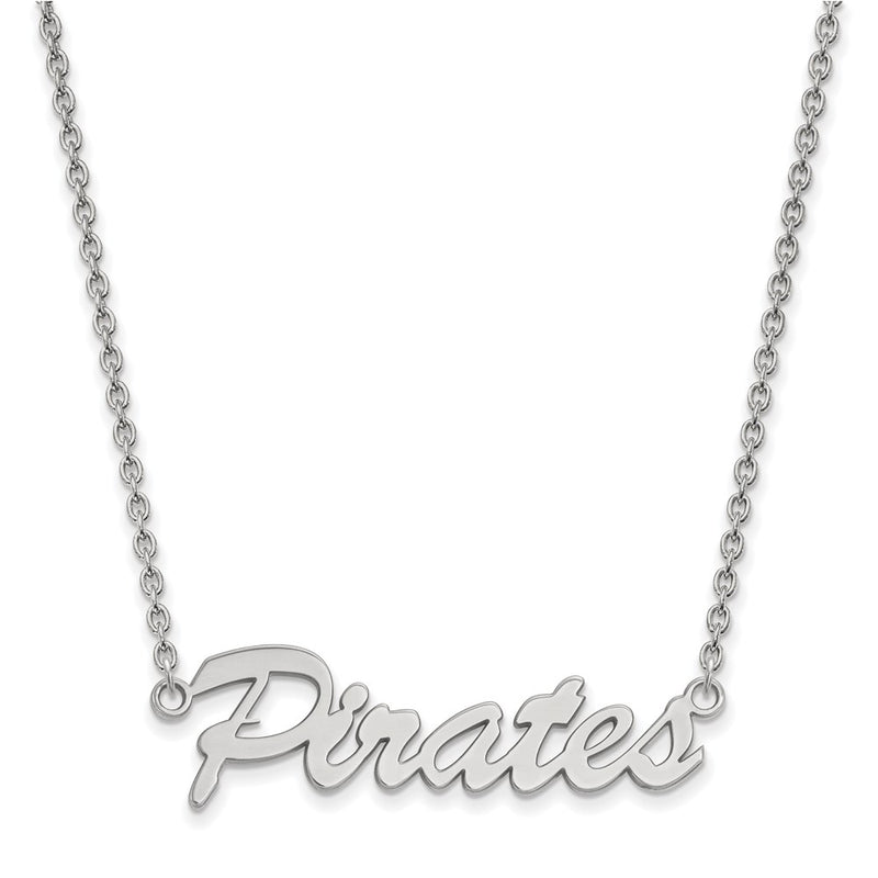 Sterling Silver Rhodium Plated Logoart East Carolina University Pirates Script Medium Pendant 18 Inch Necklace