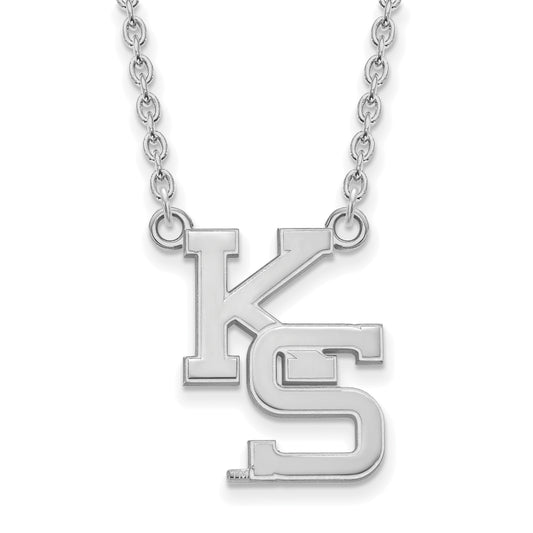 Sterling Silver Rhodium Plated Logoart Kansas State University K S Large Pendant 18 Inch Necklace