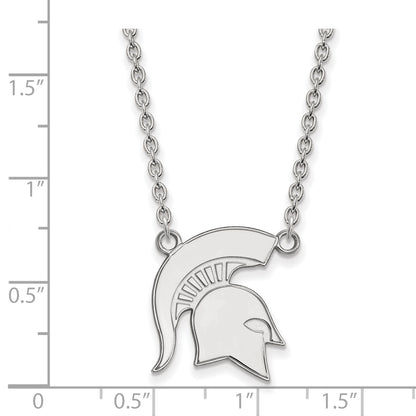10K White Gold Logoart Michigan State University Spartan Large Pendant 18 Inch Necklace