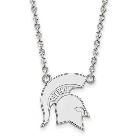10K White Gold Logoart Michigan State University Spartan Large Pendant 18 Inch Necklace