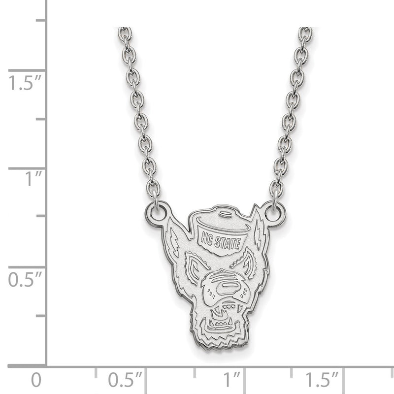 10K White Gold Logoart North Carolina State University Wolf Large Pendant 18 Inch Necklace