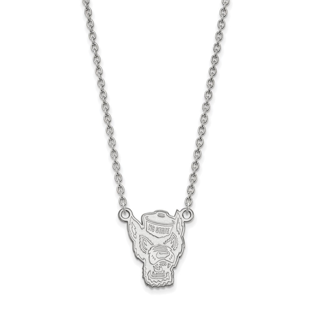 14K White Gold Logoart North Carolina State University Wolf Large Pendant 18 Inch Necklace