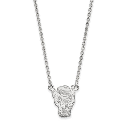 14K White Gold Logoart North Carolina State University Wolf Large Pendant 18 Inch Necklace