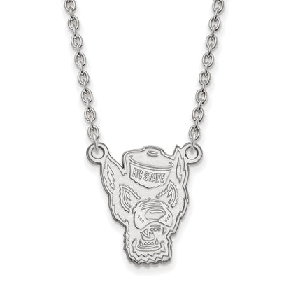 Sterling Silver Rhodium Plated Logoart North Carolina State University Wolf Large Pendant 18 Inch Necklace