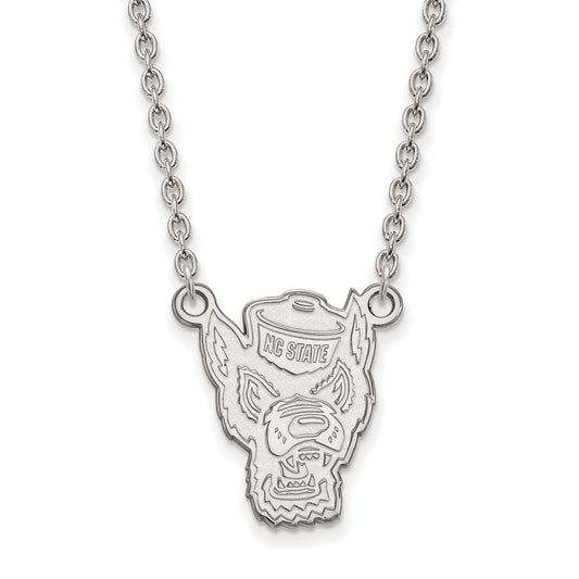 Sterling Silver Rhodium Plated Logoart North Carolina State University Wolf Large Pendant 18 Inch Necklace