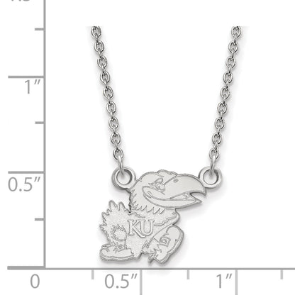 10K White Gold Logoart University Of Kansas Jayhawk Small Pendant 18 Inch Necklace