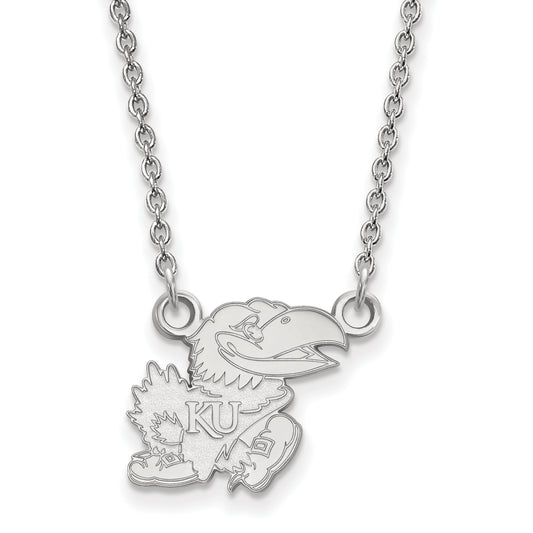 10K White Gold Logoart University Of Kansas Jayhawk Small Pendant 18 Inch Necklace