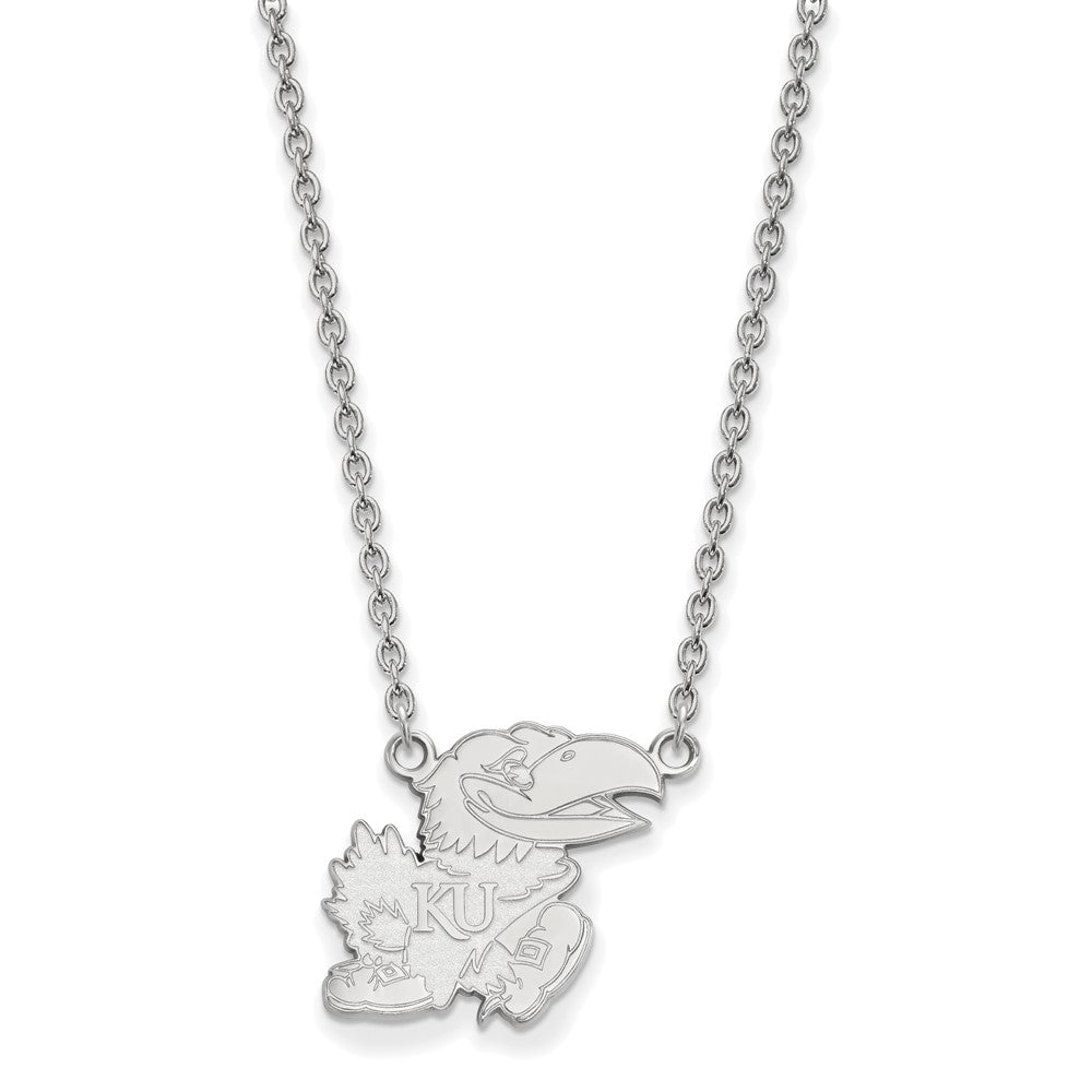 Sterling Silver Rhodium Plated Logoart University Of Kansas Jayhawk Large Pendant 18 Inch Necklace