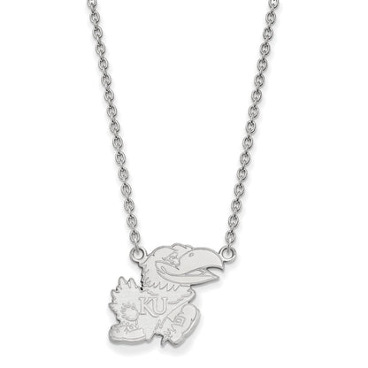 Sterling Silver Rhodium Plated Logoart University Of Kansas Jayhawk Large Pendant 18 Inch Necklace