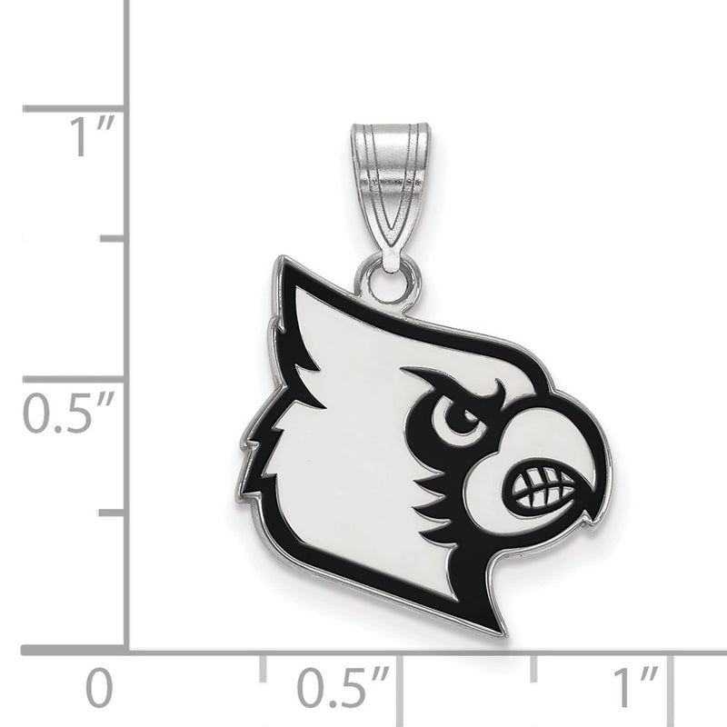 Sterling Silver Rhodium Plated Logoart University Of Louisville Cardinal Large Enameled Pendant