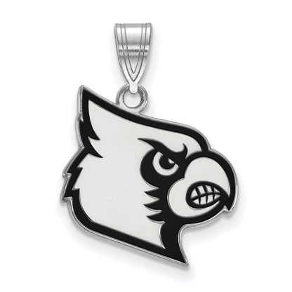 Sterling Silver Rhodium Plated Logoart University Of Louisville Cardinal Large Enameled Pendant