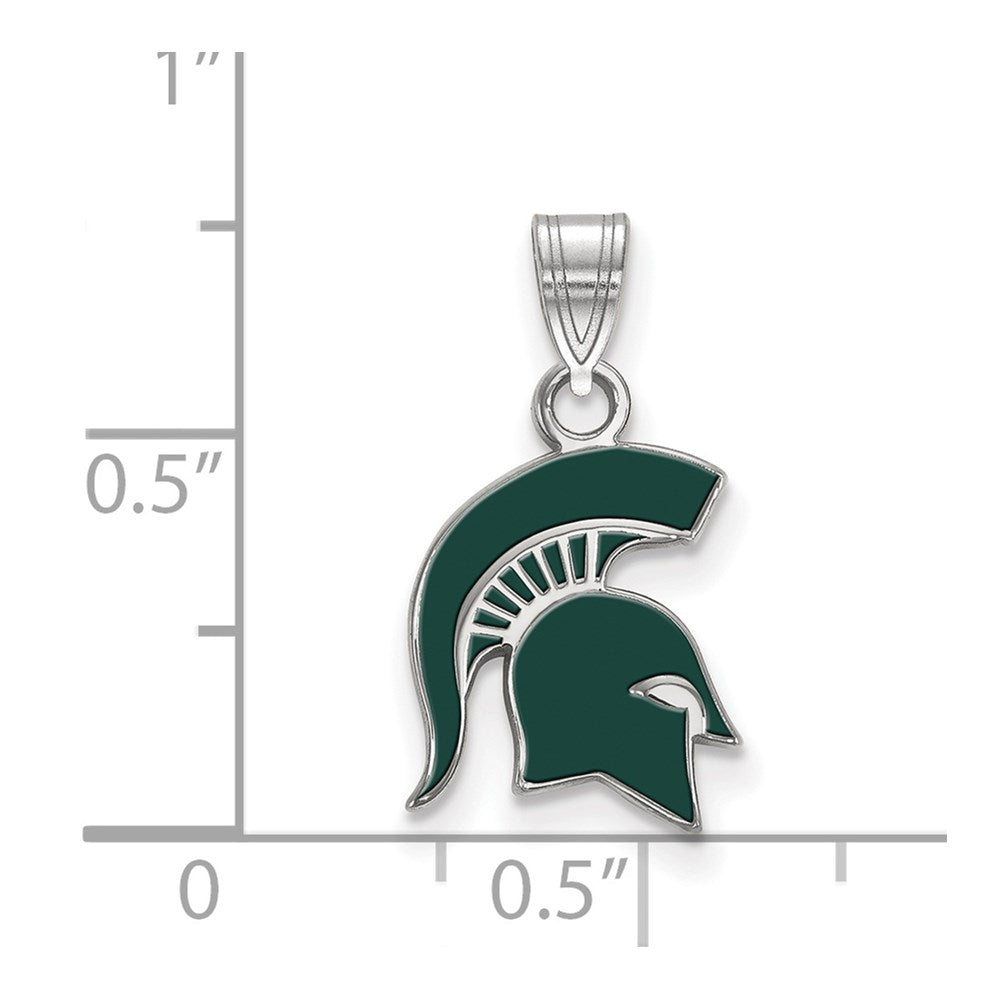 Sterling Silver Rhodium Plated Logoart Michigan State University Spartan Small Enameled Pendant
