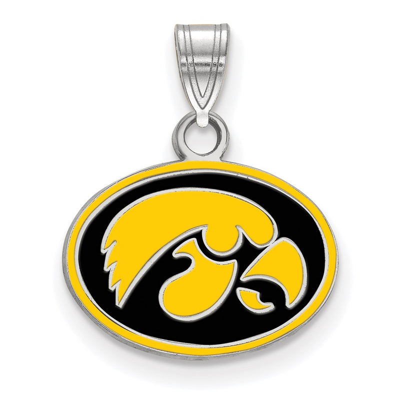 Sterling Silver Rhodium Plated Logoart University Of Iowa Hawk Small Oval Enameled Pendant