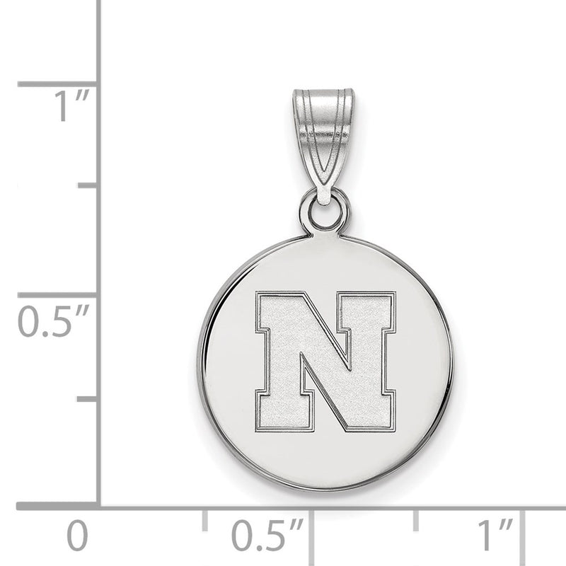Sterling Silver Rhodium Plated Logoart University Of Nebraska Letter N Medium Disc Pendant