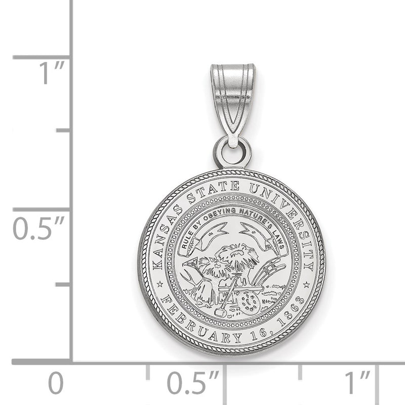 Sterling Silver Rhodium Plated Logoart Kansas State University Medium Crest Pendant