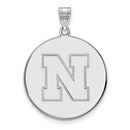 Sterling Silver Rhodium Plated Logoart University Of Nebraska Letter N Extra Large Disc Pendant