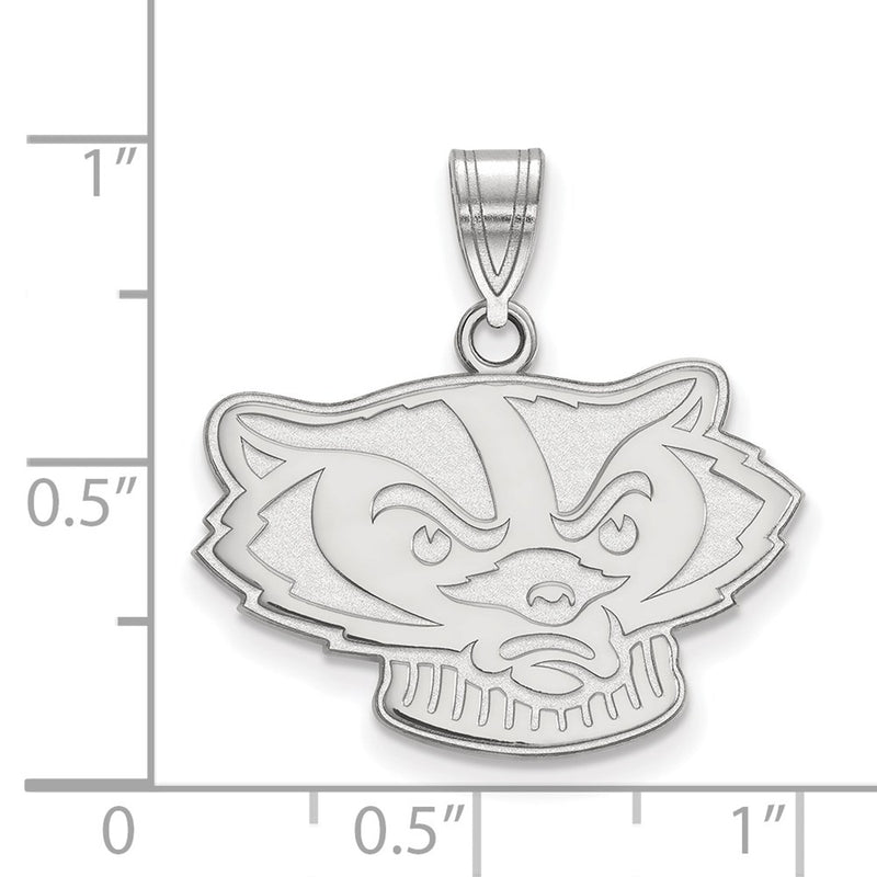Sterling Silver Rhodium Plated Logoart University Of Wisconsin Badger Medium Pendant
