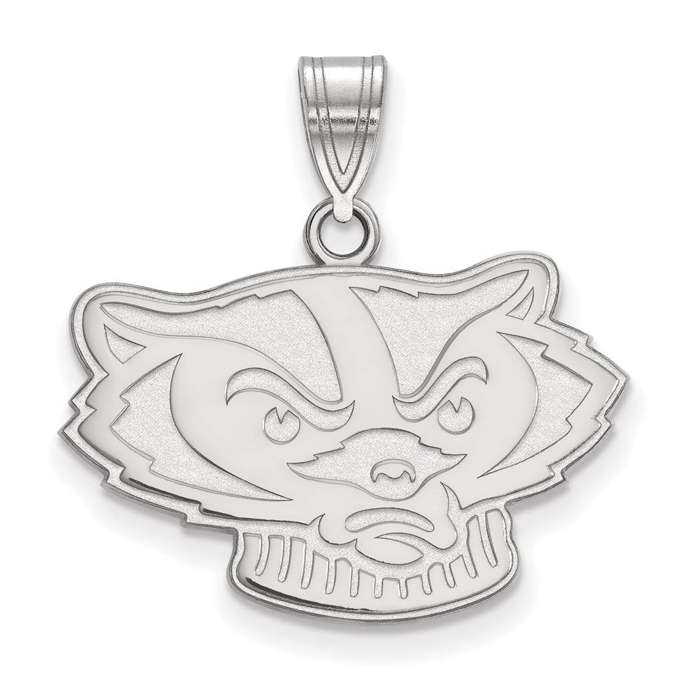 Sterling Silver Rhodium Plated Logoart University Of Wisconsin Badger Medium Pendant