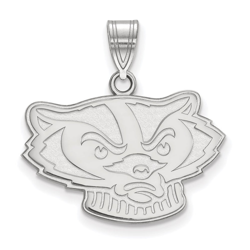 Sterling Silver Rhodium Plated Logoart University Of Wisconsin Badger Medium Pendant