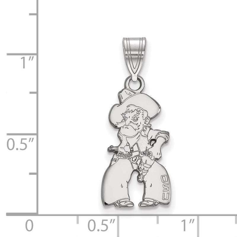 Sterling Silver Rhodium Plated Logoart Oklahoma State University Cowboy Large Pendant