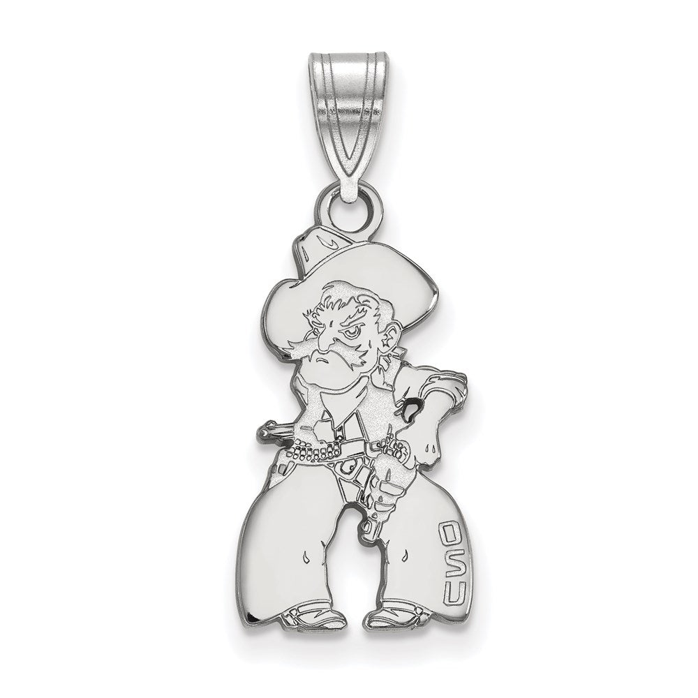 Sterling Silver Rhodium Plated Logoart Oklahoma State University Cowboy Large Pendant
